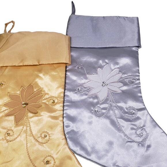 Metallic Christmas Stockings Gold Silver Sage Green Vintage Christmas Stocking - Picture 3 of 13